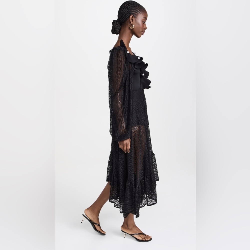 BAHIA MAR Black Maxi Lace Dress with ruffles and pearls Size Large - Picture 9 of 9
